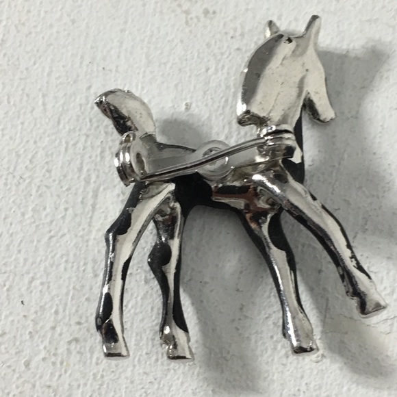 @Popup Show: Vintage Black Horse Clear Rhinestone Brooch/Pin - Picture 5 of 7